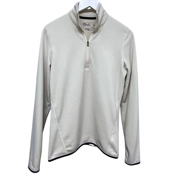Ralph Lauren RLX Fleece Pullover Medium S/M Womens Cream 1/4 Zip Mock Neck Sport - Picture 1 of 14